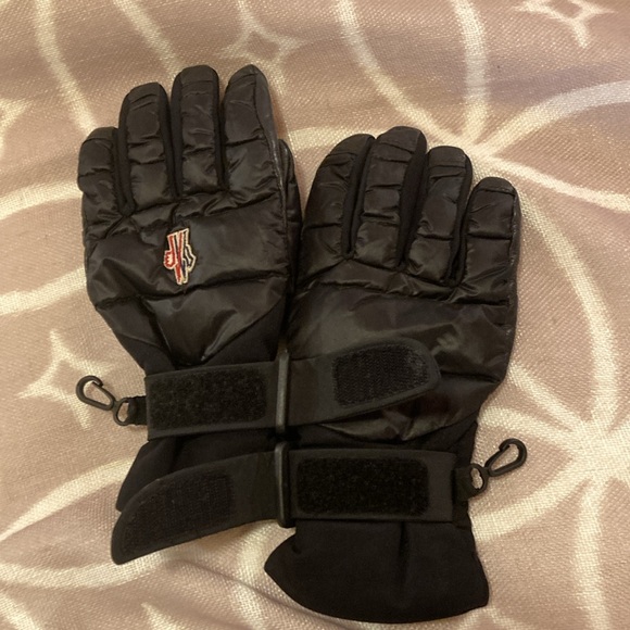 MONCLER AUTHENTIC Women's Black Leather Puffer Quilted Grenoble Gloves Size M - Picture 13 of 16